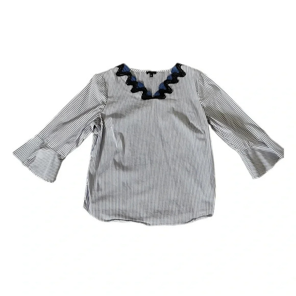 Talbots Petite Blue White Striped Rickrack-Trim Blouse Women’s Medium Petite - Picture 3 of 9